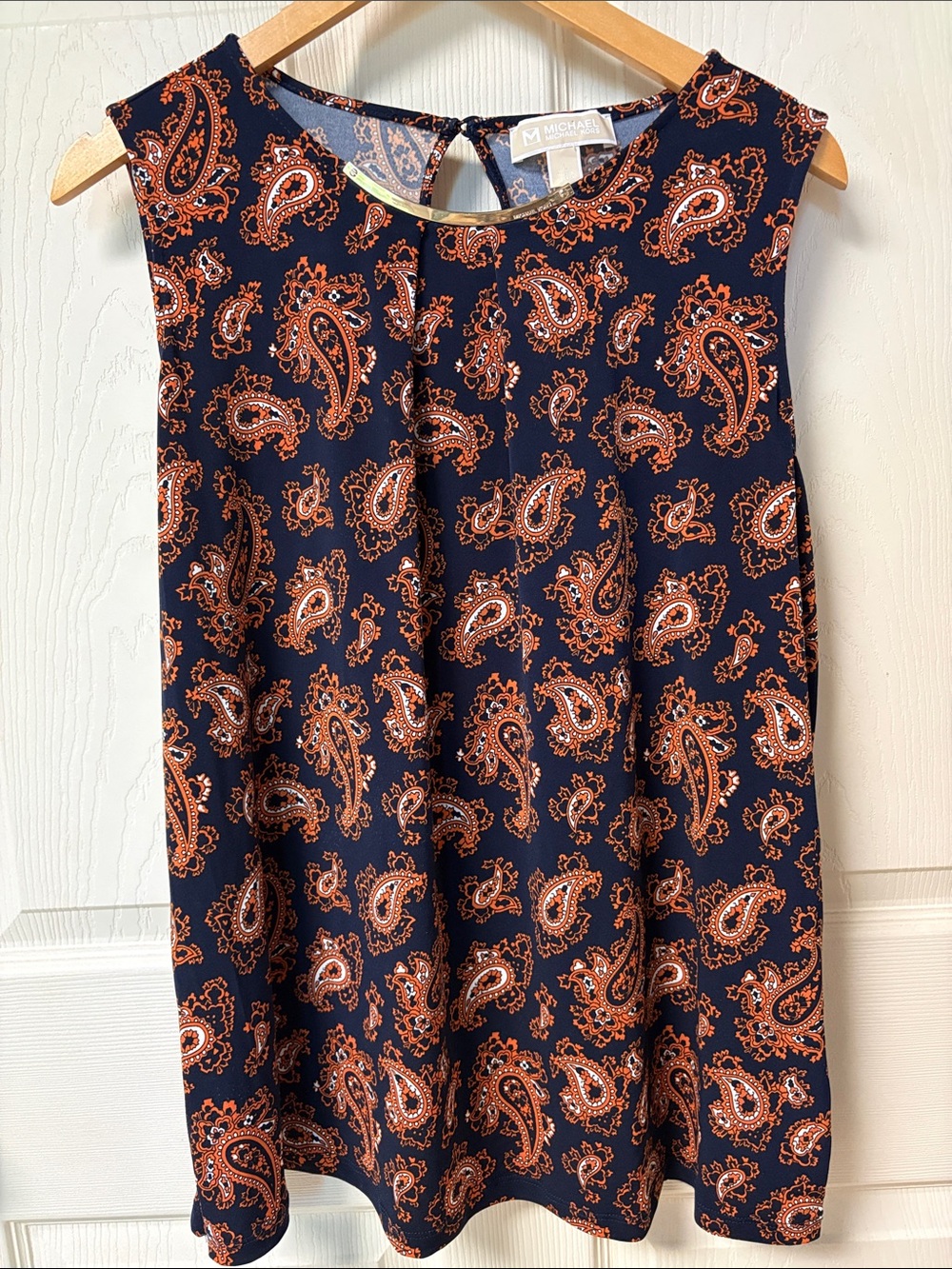MICHAEL Michael Kors Navy and Orange Paisley Sleeveless Top